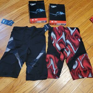 TWO NEW Speedo Endurance Jammer Swim Shorts Men's Size 26 Black Red Competition